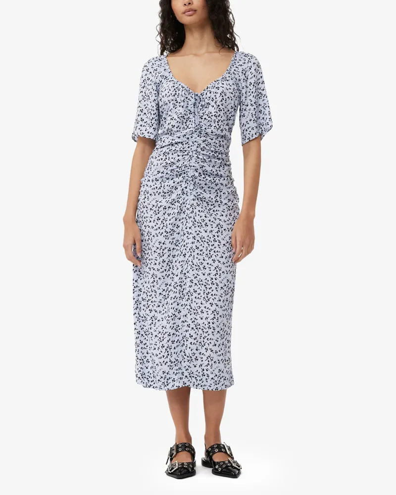 Ganni blau Midi-Kleid aus Crêpe mit Print und U-Ausschnitt Viskose - Größe Blau