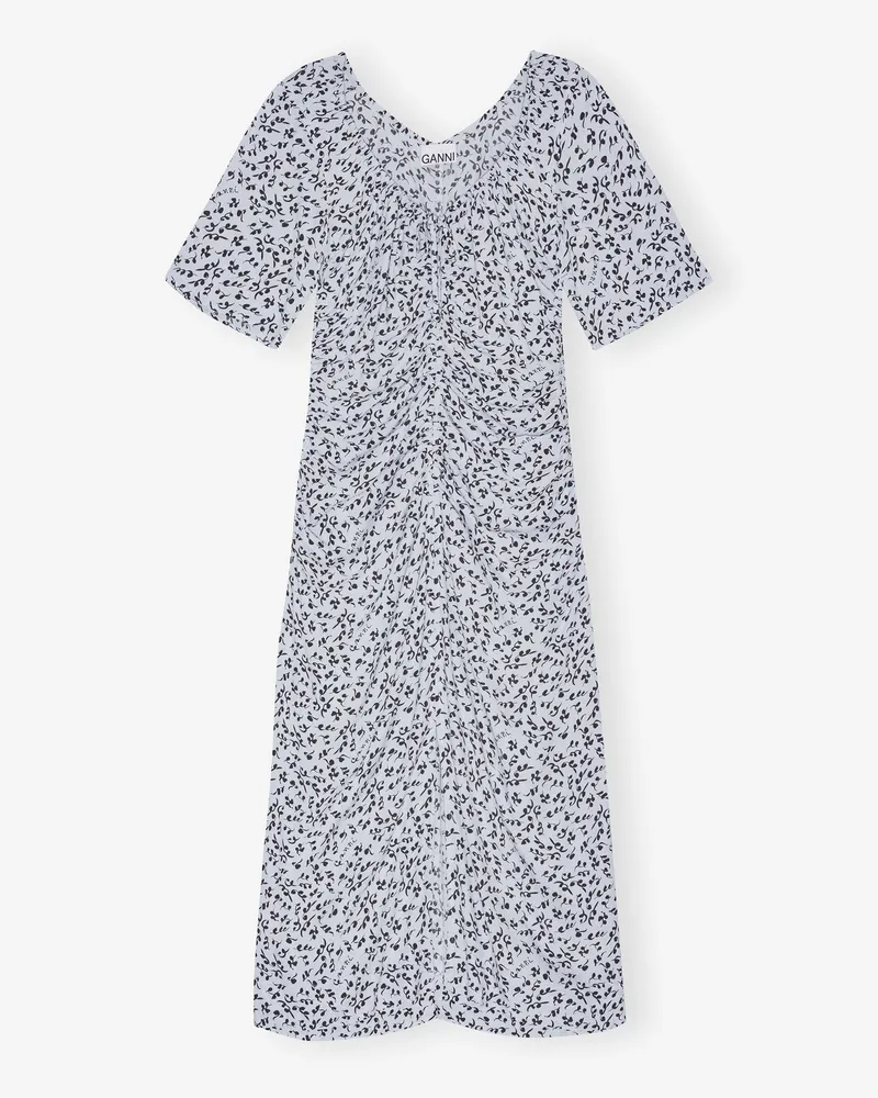 Ganni blau Midi-Kleid aus Crêpe mit Print und U-Ausschnitt Viskose - Größe Blau