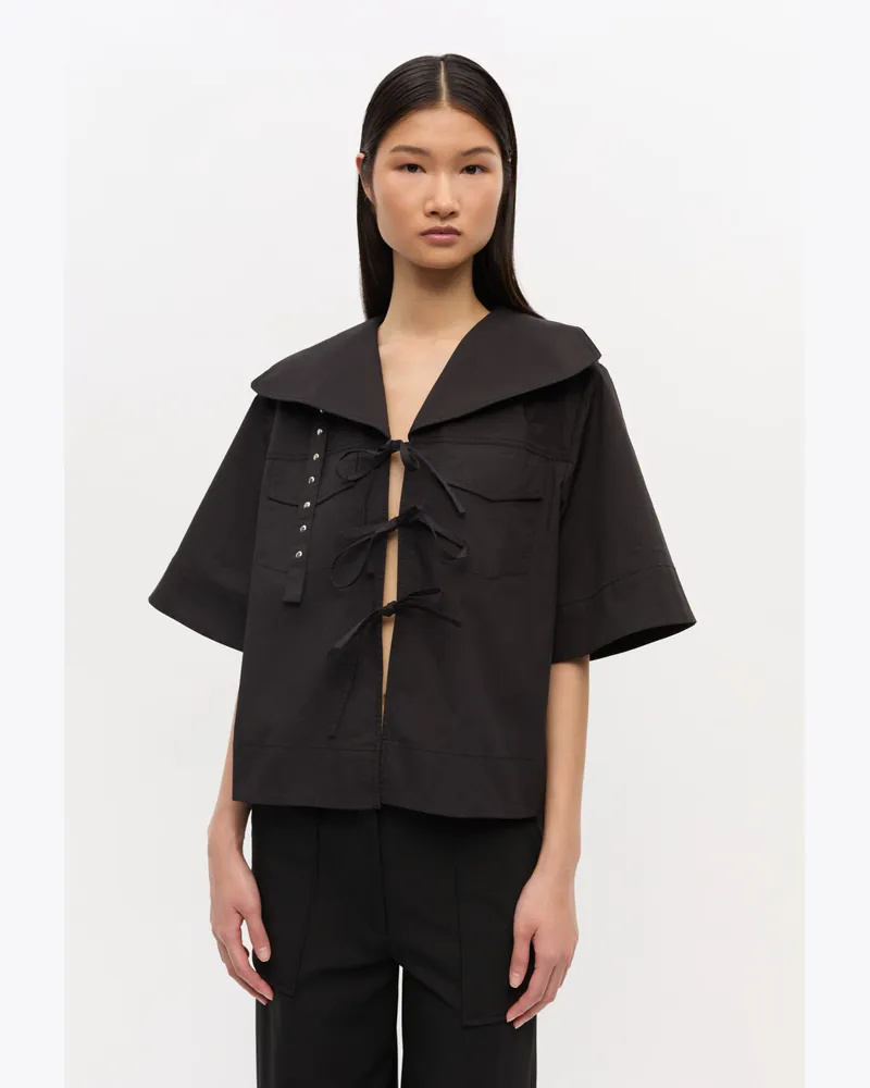 Ganni schwarz Schwarze Stretch-Baumwollbluse Elastan - Größe Schwarz