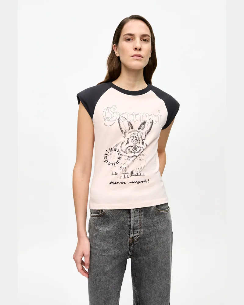 Ganni Primrose rosa Bunny-Basic-T-Shirt aus Jersey Baumwolle - Größe Primrose
