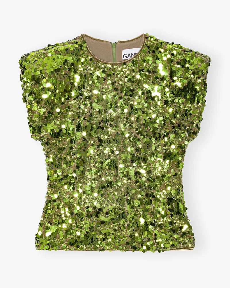 Ganni Grüne Samt-Pailletten-Bluse - Größe grün Grün