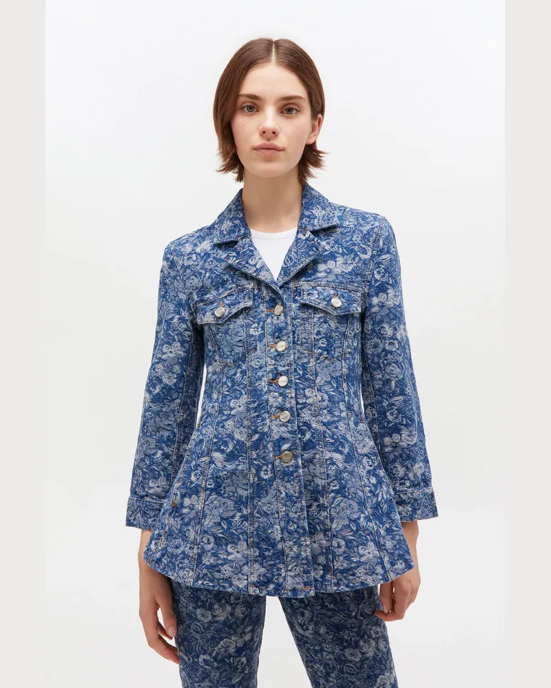 Ganni Mid blau Stone Blauer Jeansblazer mit Tapisseriemuster Baumwolle - Größe Mid
