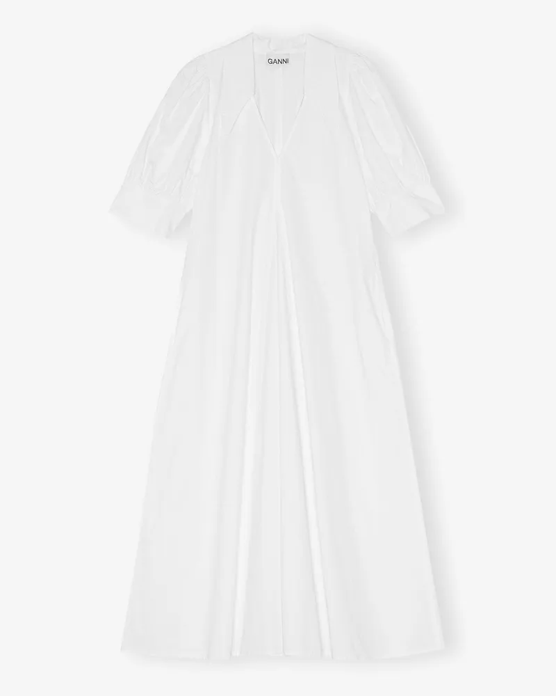 Ganni weiß Midi-Kleid aus Baumwollpopeline mit V-Ausschnitt Baumwolle - Größe Weiß