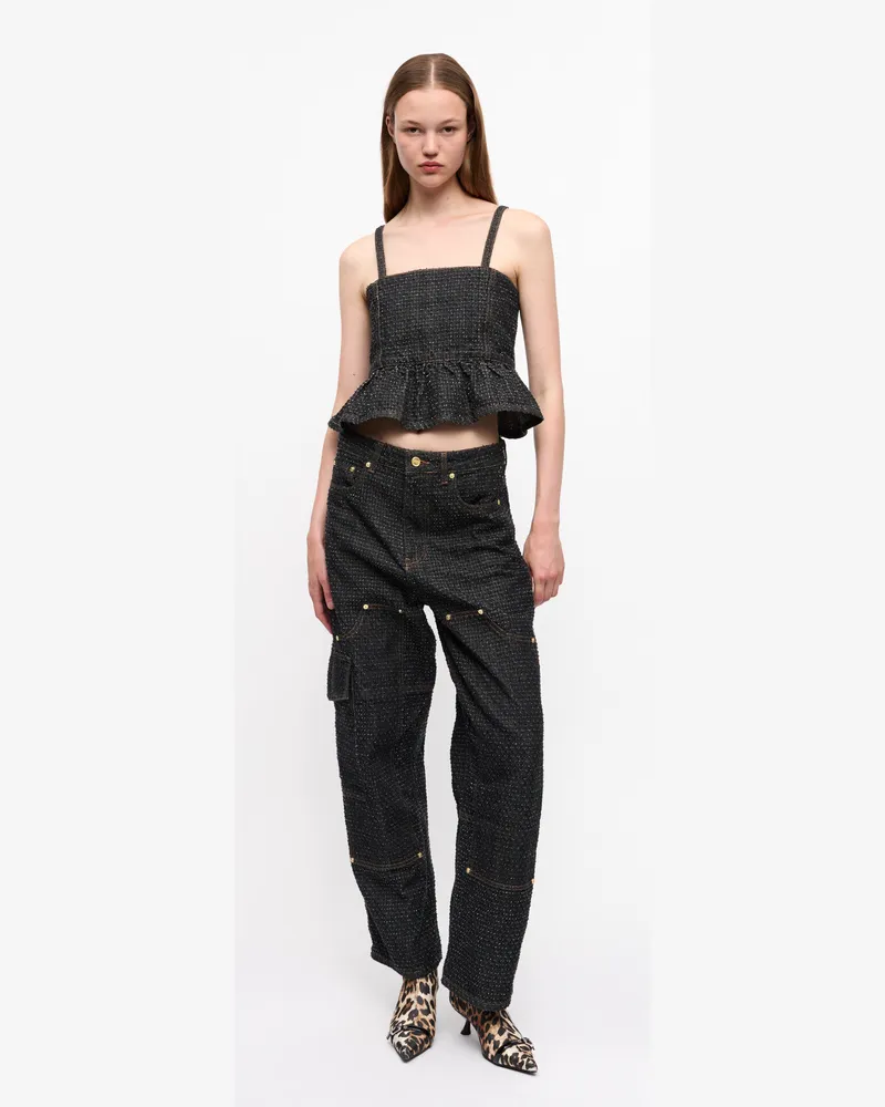 Ganni schwarz Schwarze strukturierte Jeans Baumwolle - Größe Schwarz