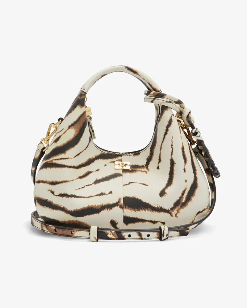 Ganni Mini Hobo Bag mit Zebramuster weiß Weiß