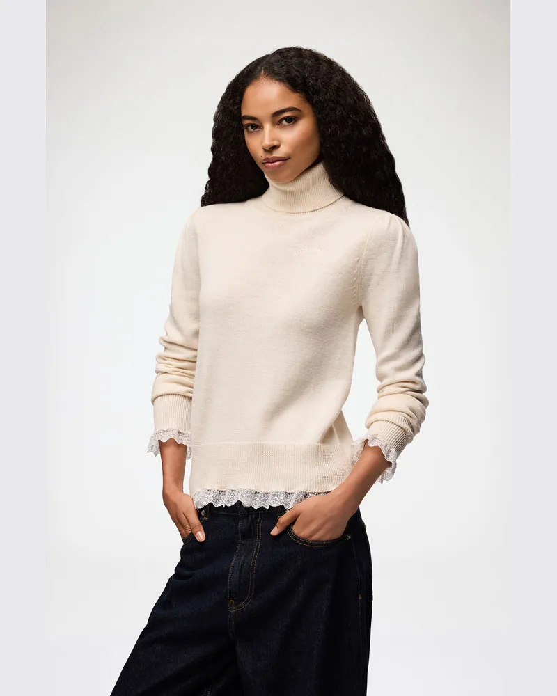 Ganni weiß Rollkragenpullover aus Spitzenmerinowolle Merino Wolle - Größe Weiß