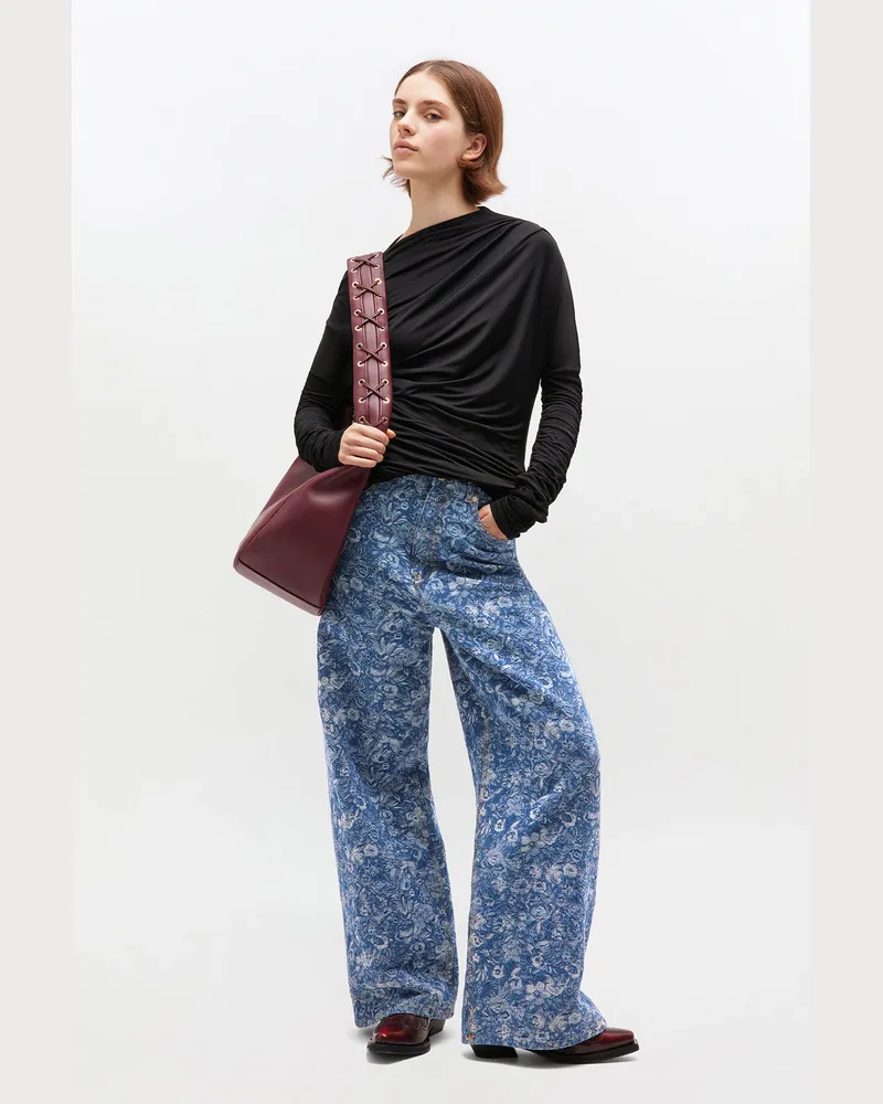 Ganni Mid blau Stone Blaue Gobelin-Baggy-Jeans Baumwolle - Größe Mid