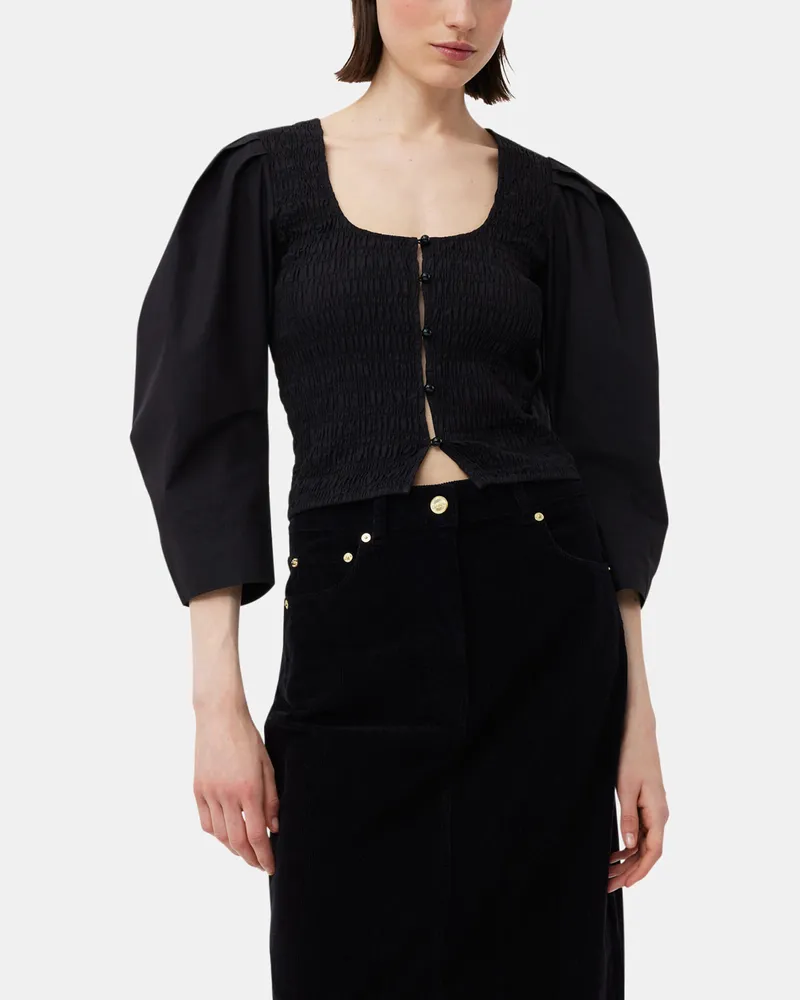 Ganni schwarz Cotton Poplin Smock Bluse Bio-Baumwolle - Größe Schwarz