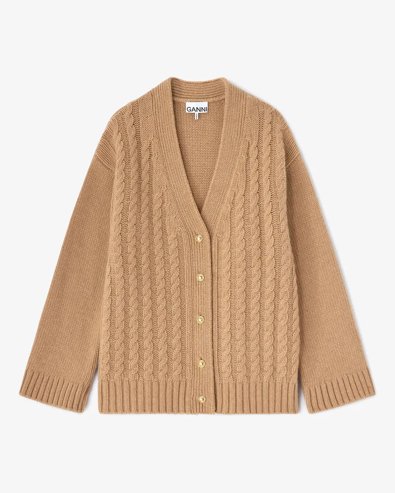 Ganni Cardigan aus Wolle mit Zopfmuster beige Beige