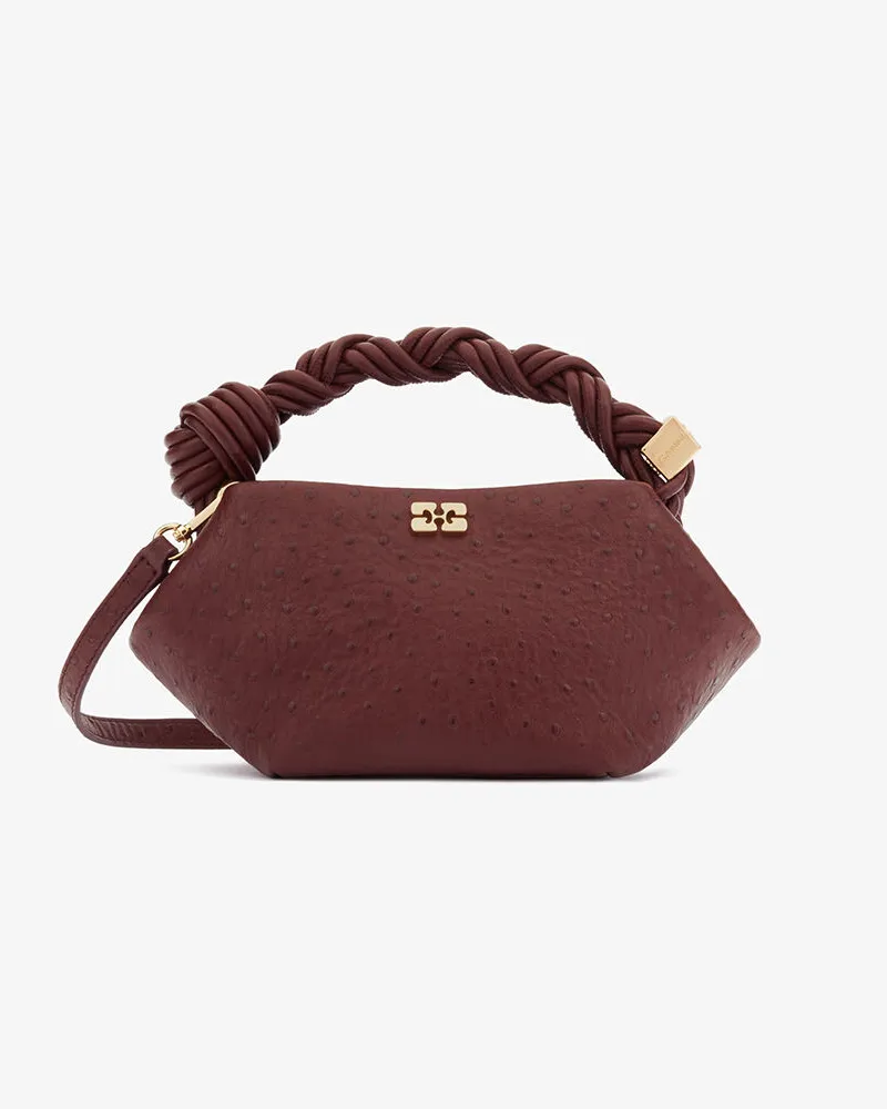 Ganni Mini Bou Tasche in rotem Straußenleder Brick rot Brick