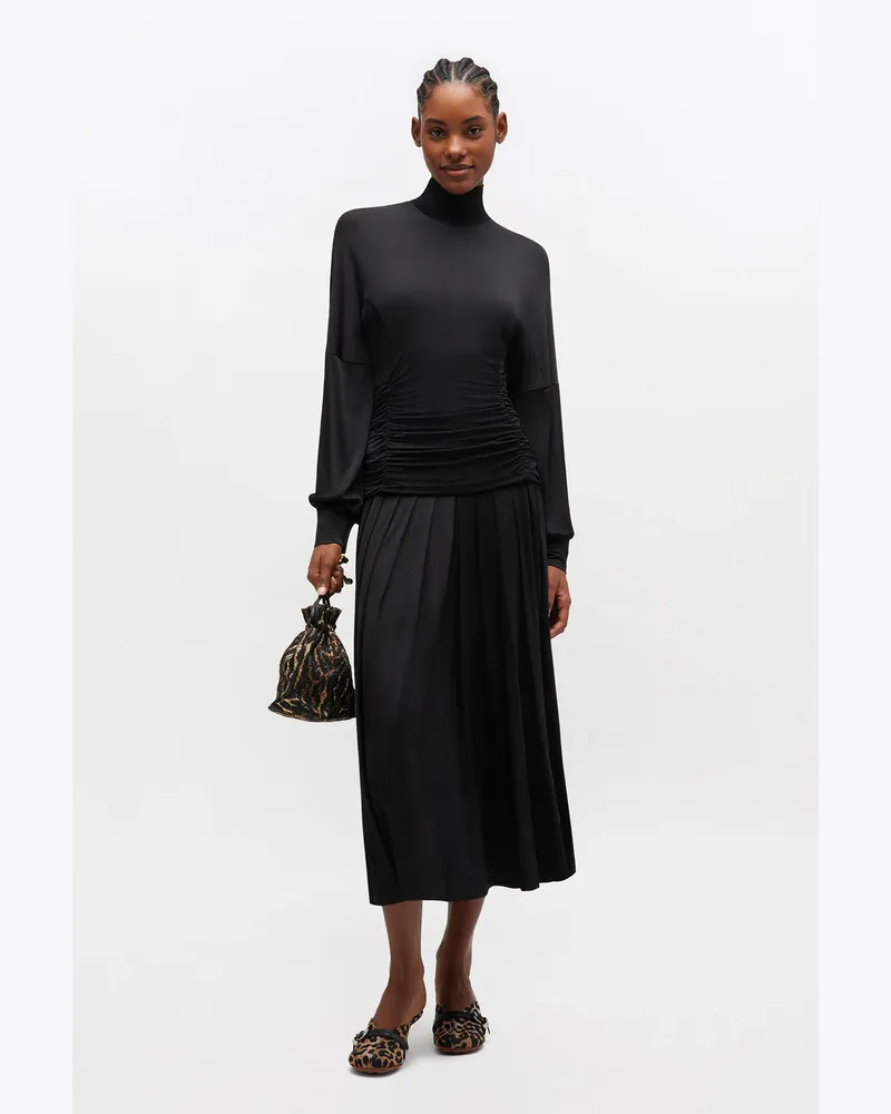 Ganni schwarz Schwarzes, gerüschtes, langes Kleid Viskose - Größe Schwarz