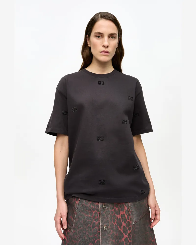 Ganni gemischt Schwarzes Strass-T-Shirt aus Baumwolle - Größe Gemischt