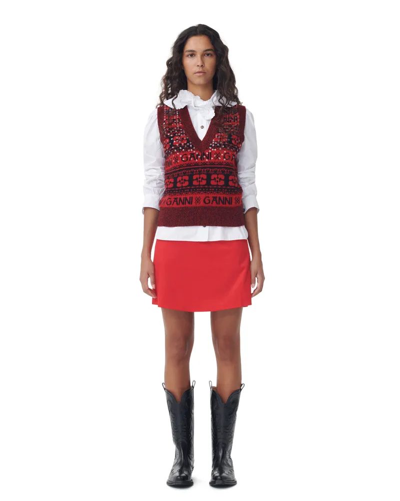 Ganni rot Shiny Corduroy Mini Rock Bio-Baumwolle - Größe Rot