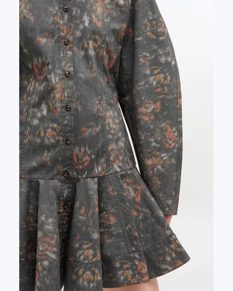 Ganni gemischt Schwarzes Hemdkleid mit Blumenmuster Bio-Baumwolle - Größe Gemischt