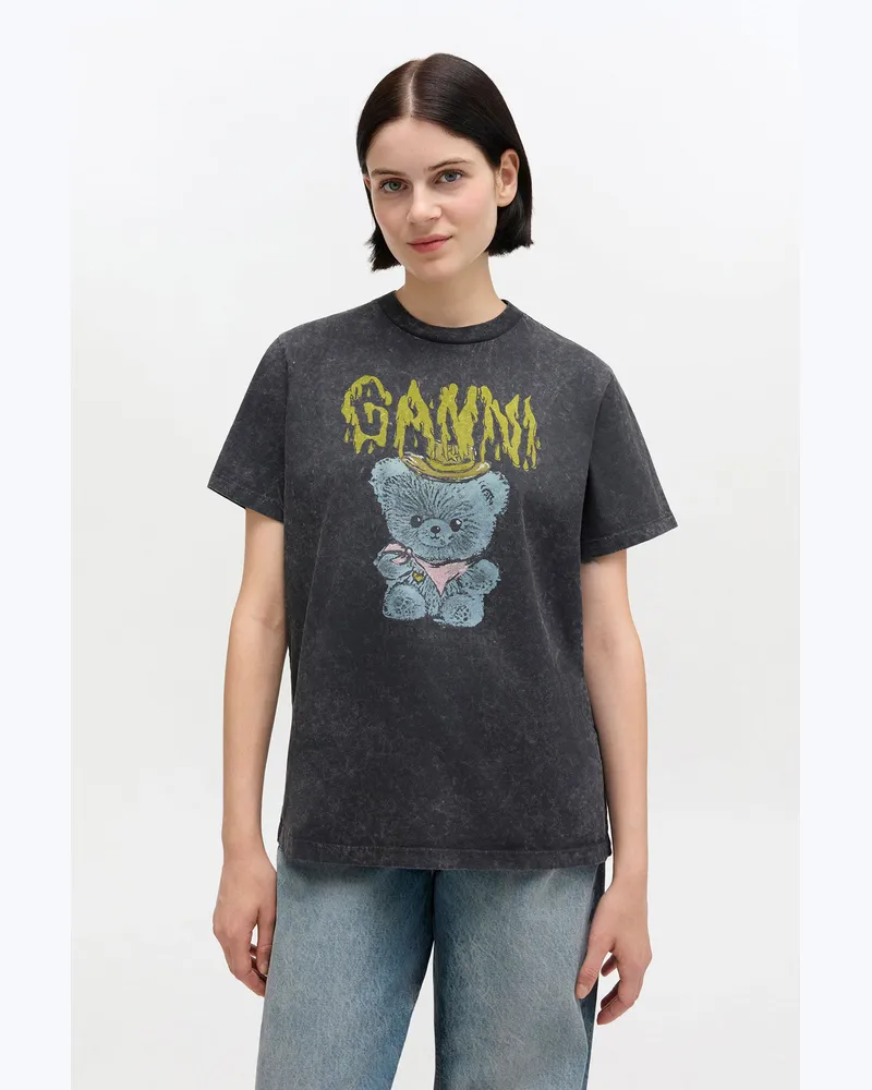 Ganni schwarz T-Shirt mit Vintage-Waschung Recycelte Baumwolle - Größe Schwarz