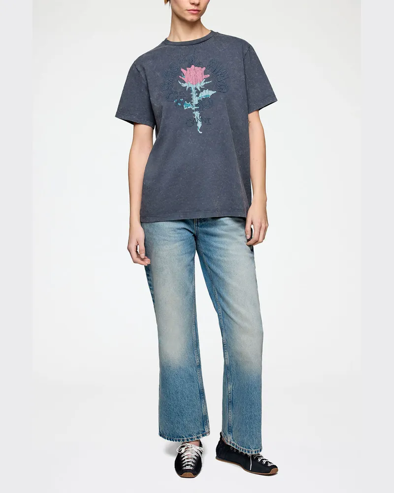 Ganni gemischt T-Shirt mit Rose Recycelte Baumwolle - Größe Gemischt