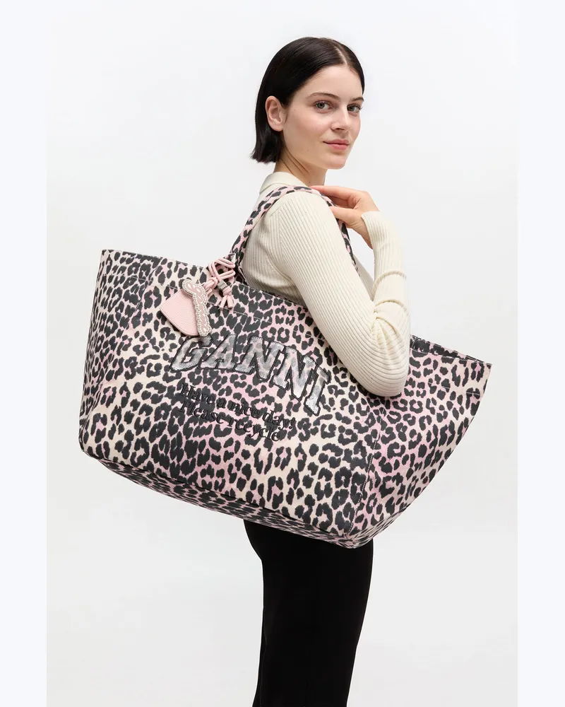 Ganni XXL-Tragetasche mit Leoparden-Pailletten rosa 