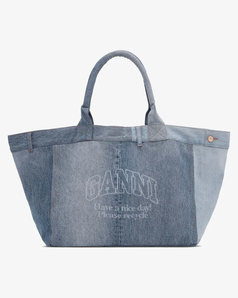 Ganni Denim Patchwork Tote Bag blau 