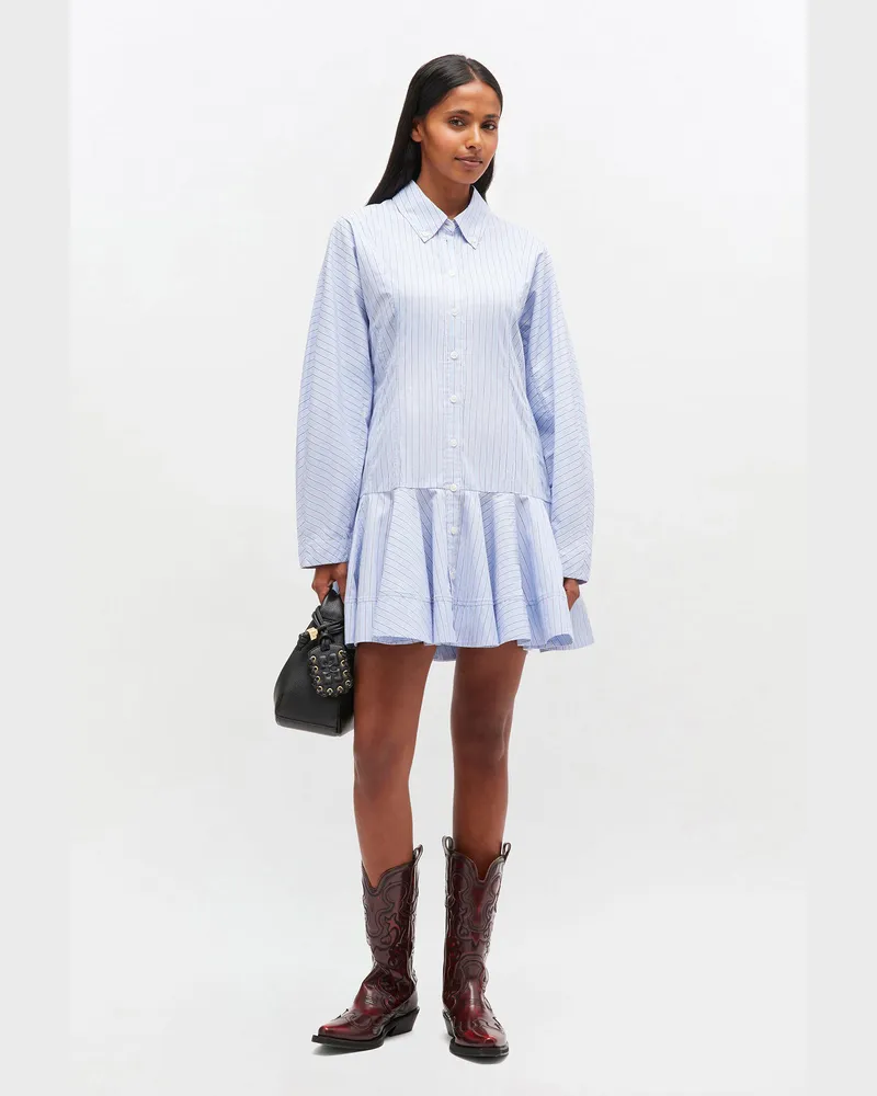 Ganni blau gestreiftes Hemdkleid Bio-Baumwolle - Größe Blau