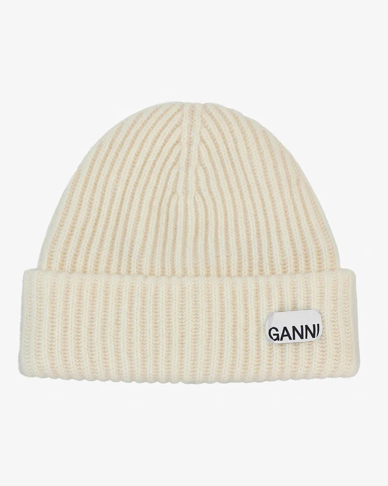 Ganni Gerippte Wollmütze weiß Weiß