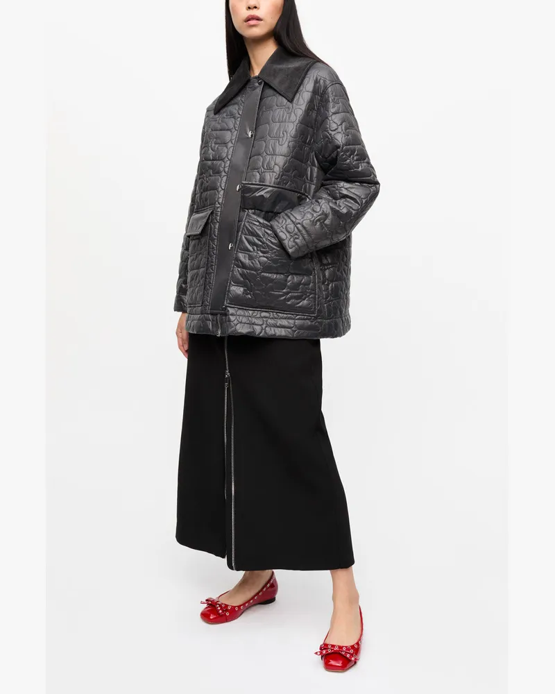 Ganni gemischt Schwarze, glänzende Midi-Steppjacke Recycelte Nylon - Größe Gemischt