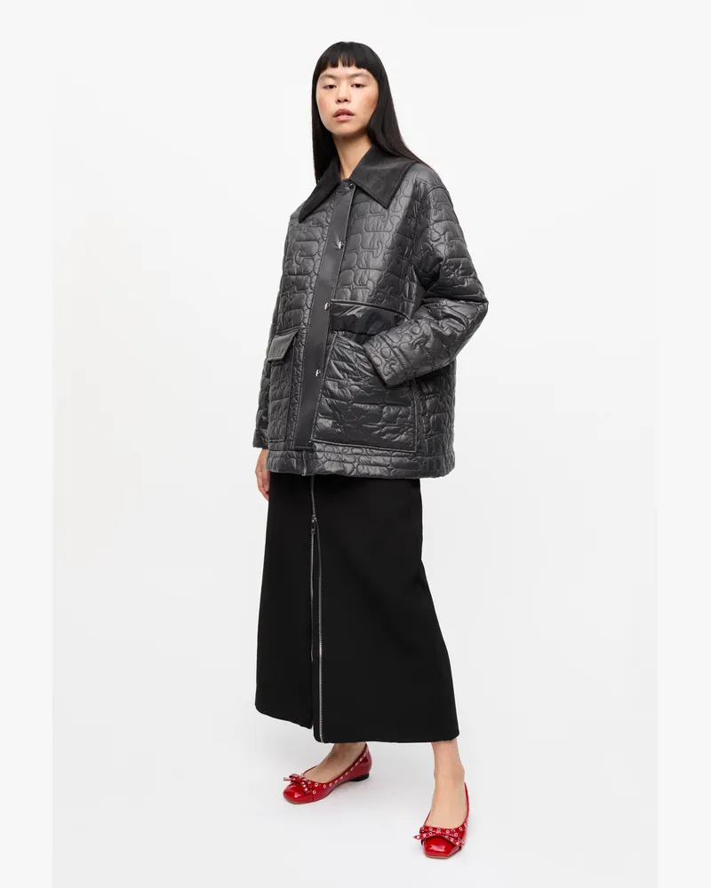 Ganni gemischt Schwarze, glänzende Midi-Steppjacke Nylon - Größe Gemischt