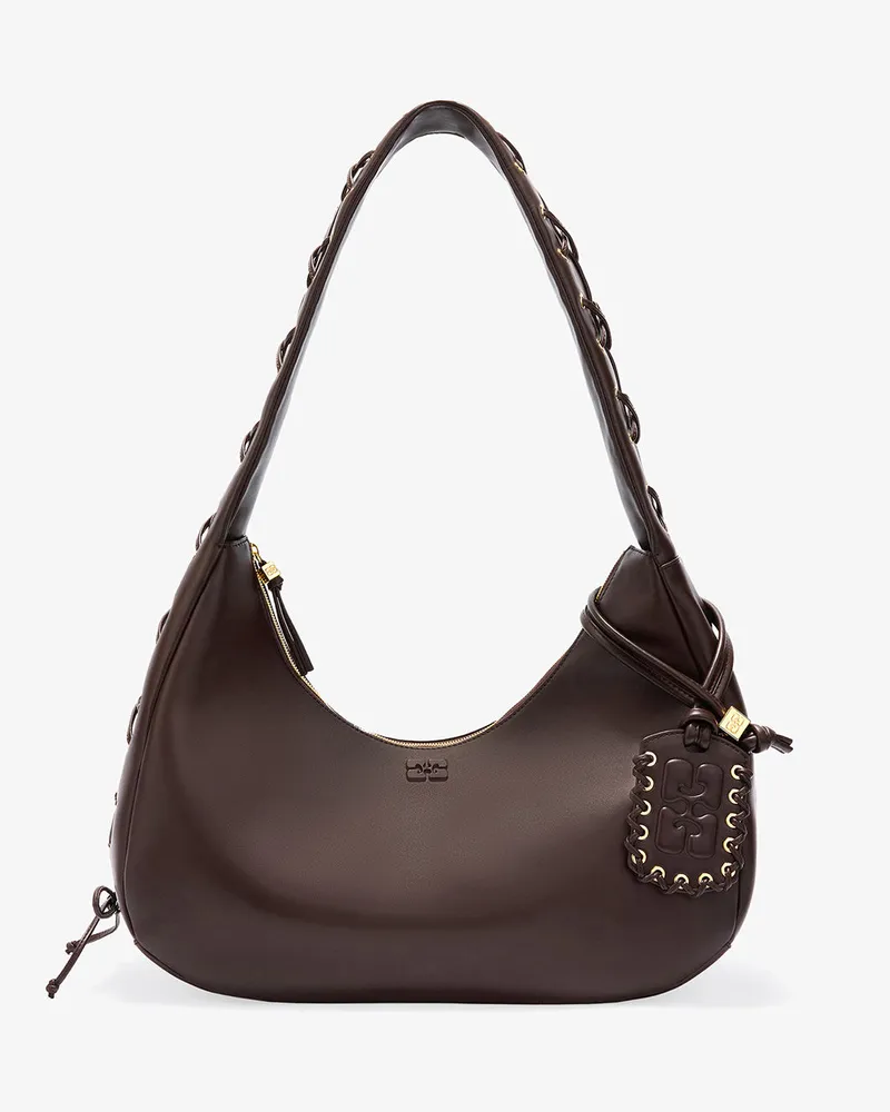 Ganni Braune mittelgroße Hobo-Tasche mit Schnürsenkeln Chocolate Torte Chocolate