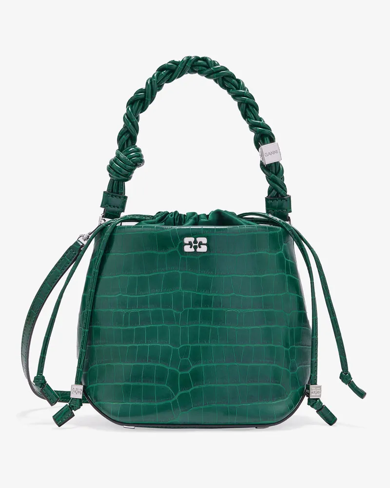 Ganni Grüne Bou Bucket Tasche in Lack-Kroko-Optik grün Grün