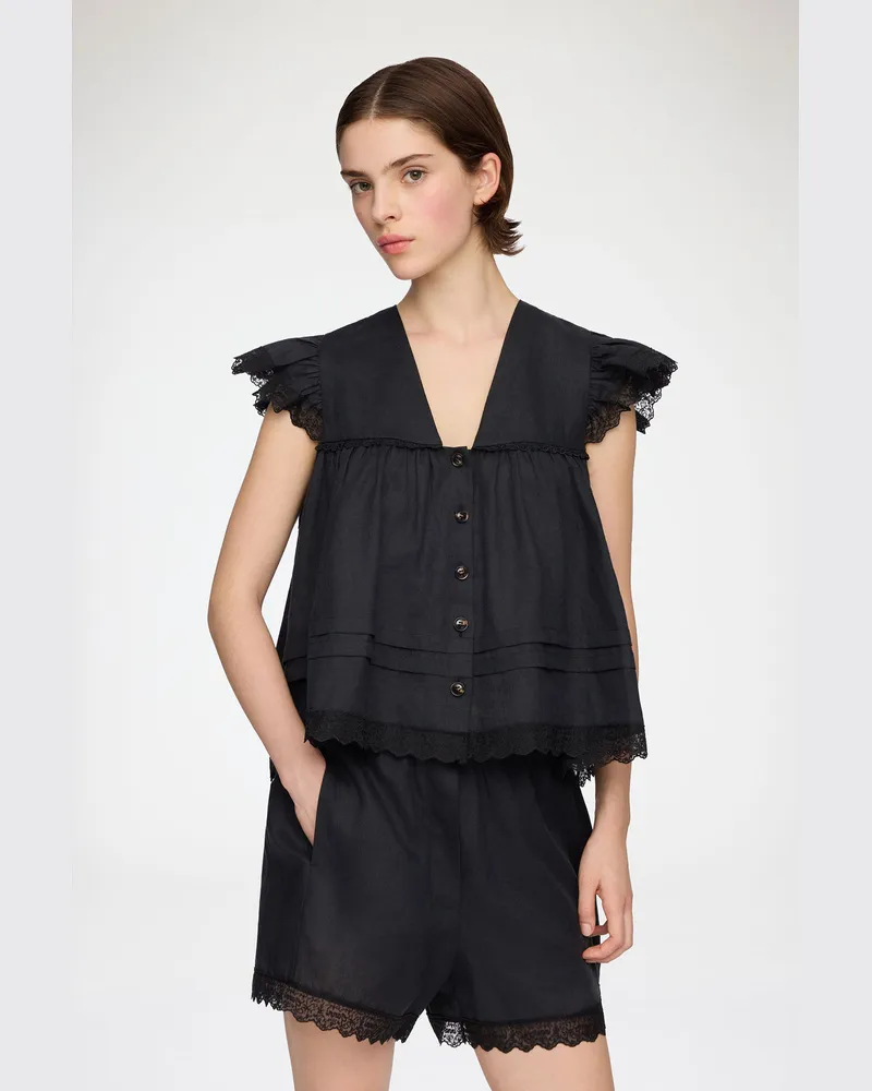Ganni schwarz Bluse aus schwarzem Leinen - Größe Schwarz