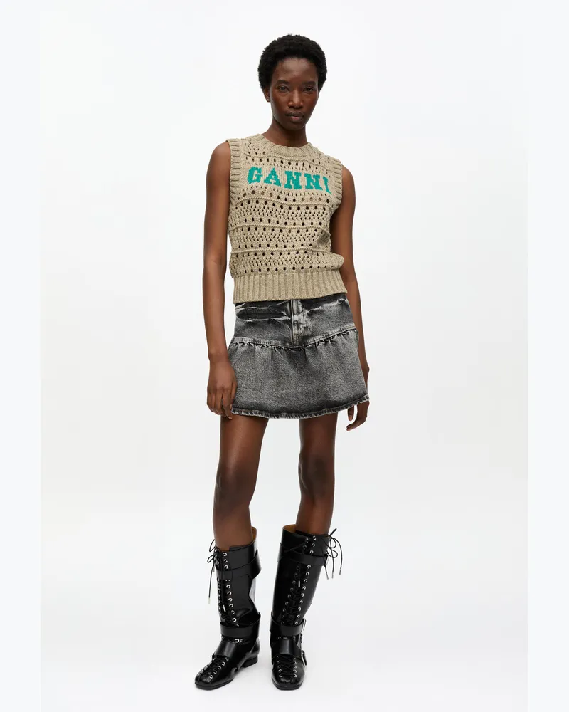 Ganni schwarz gewaschener Future-Mini-Jeansrock Elastan - Größe Schwarz