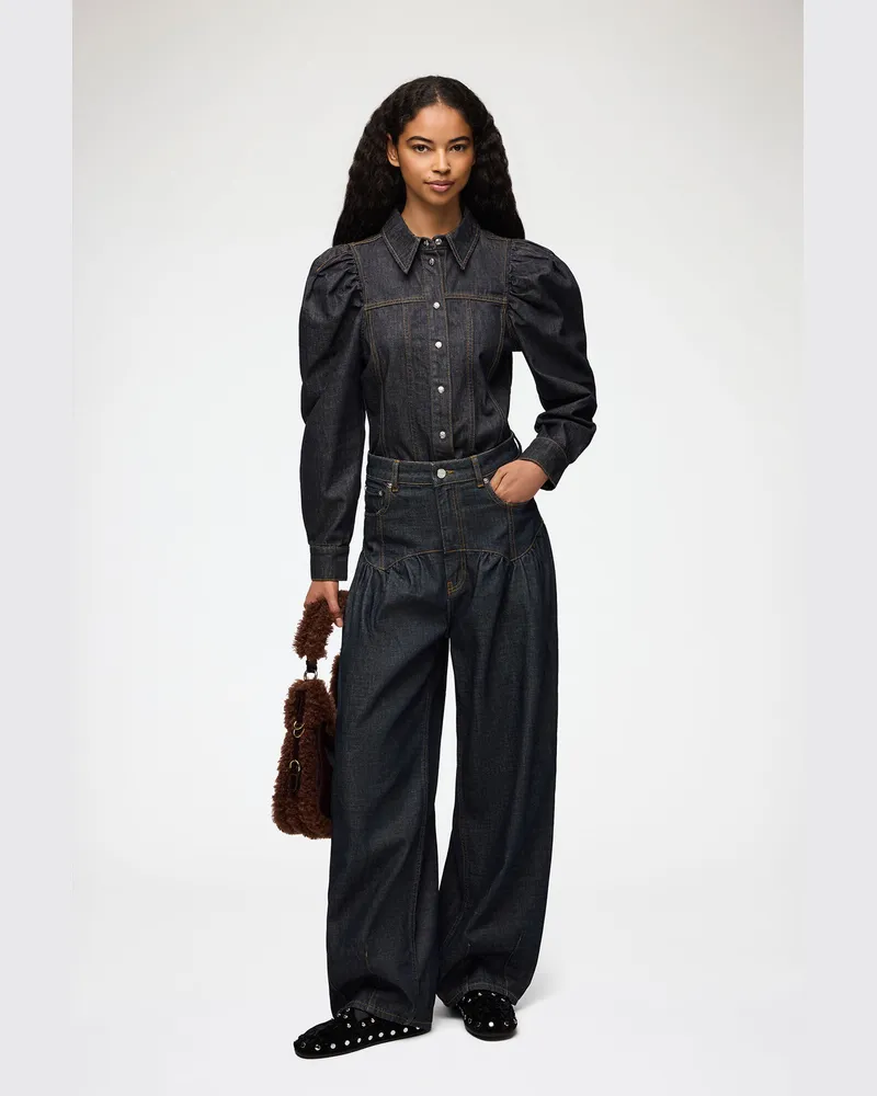 Ganni Korsett-Jeans aus strukturiertem Slub-Denim marineblau Marineblau