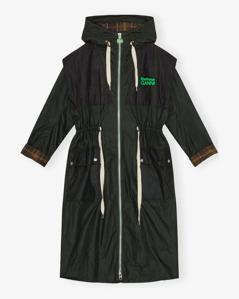 Ganni x Barbour Waxed Parka Jacke - Größe grün Grün