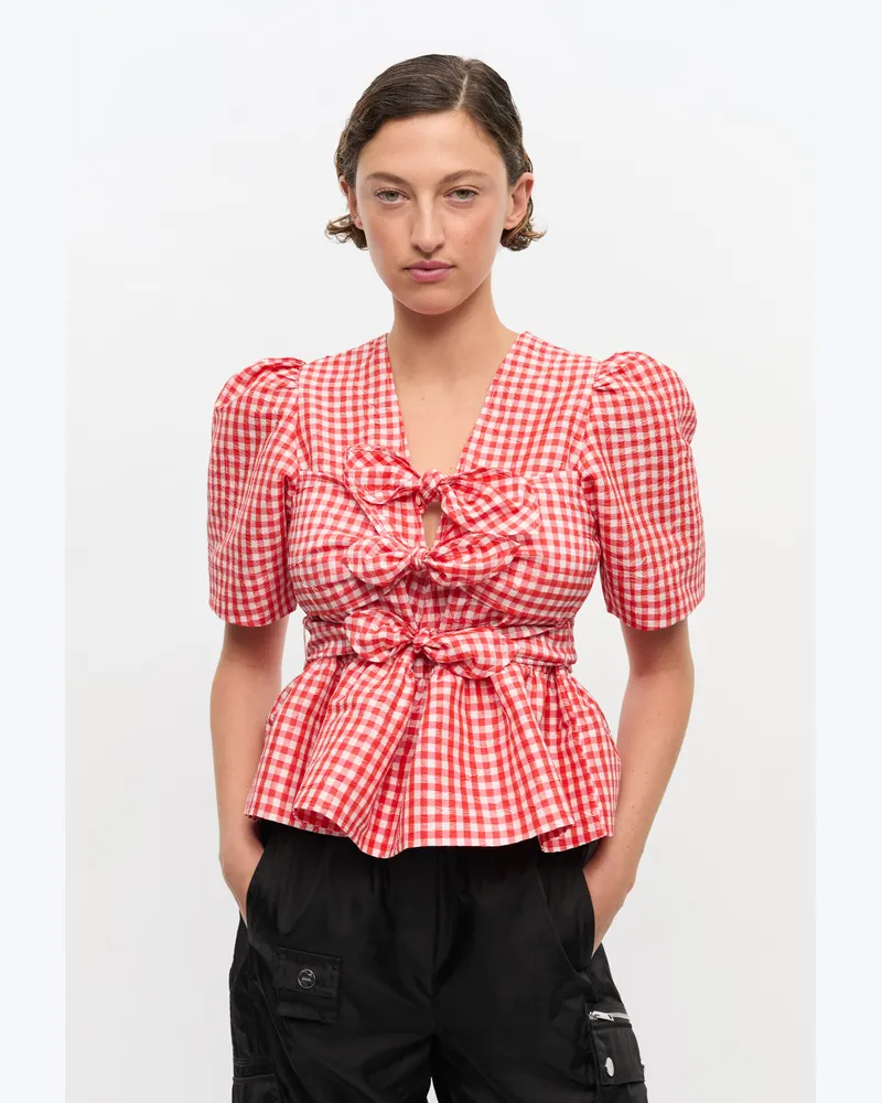 Ganni Rote karierte Taftbluse mit Knittereffekt - Größe rot Rot