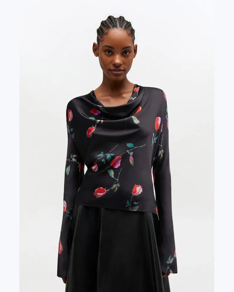 Ganni schwarz Bedruckte Satinbluse - Größe Schwarz