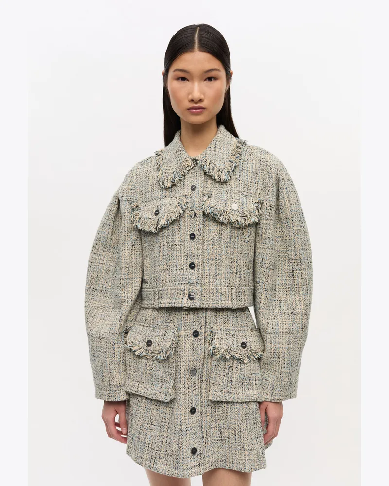 Ganni blau Kurze Tweedjacke Baumwolle - Größe Blau