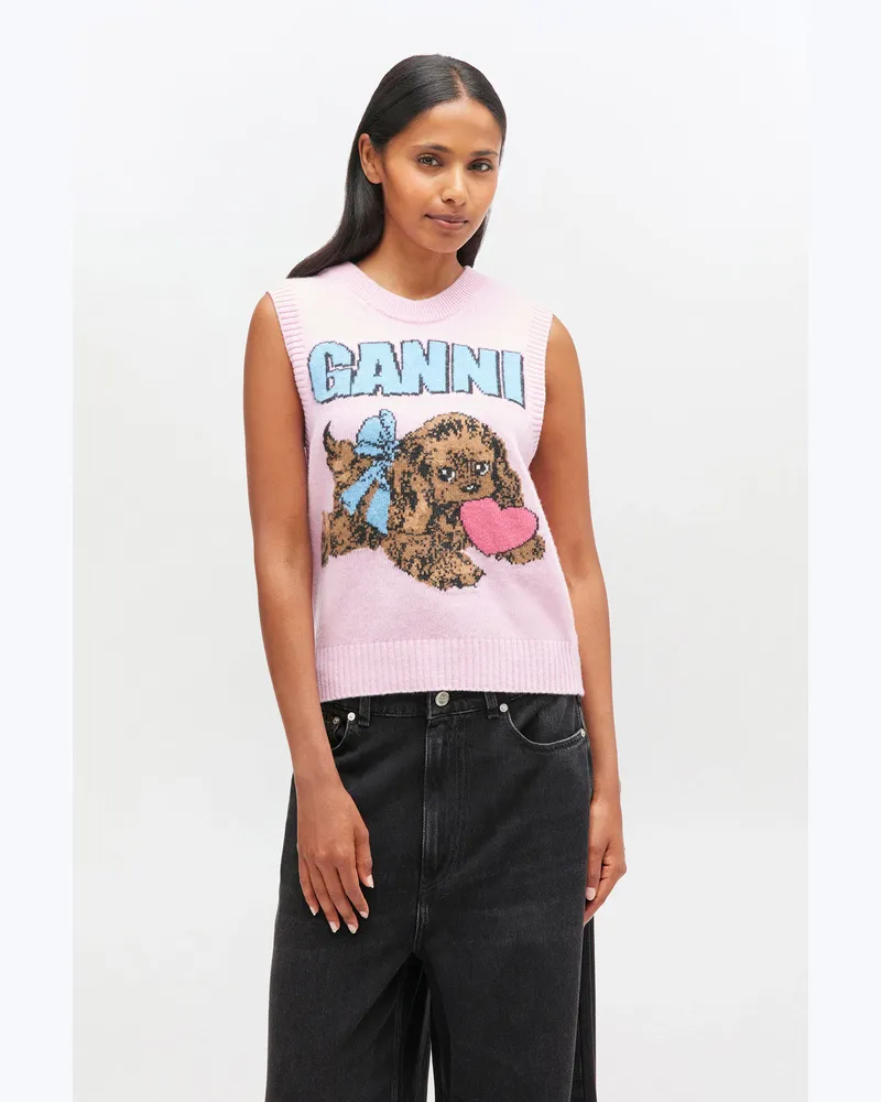 Ganni Rosa Wollweste mit Welpenprint Rosa