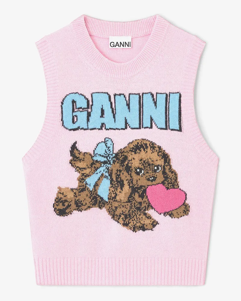 Ganni Rosa Wollweste mit Welpenprint Rosa