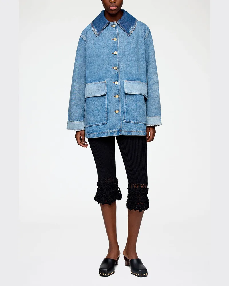 Ganni blau Jacke aus Patchwork-Denim Bio-Baumwolle - Größe Blau