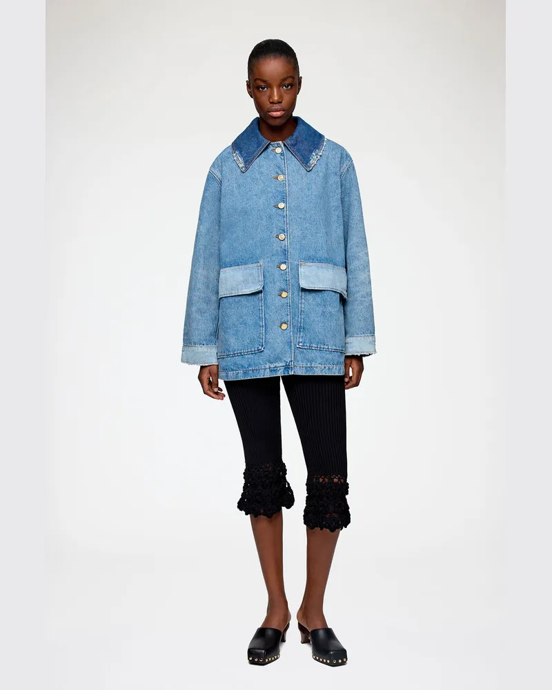 Ganni blau Jacke aus Patchwork-Denim Bio-Baumwolle - Größe Blau