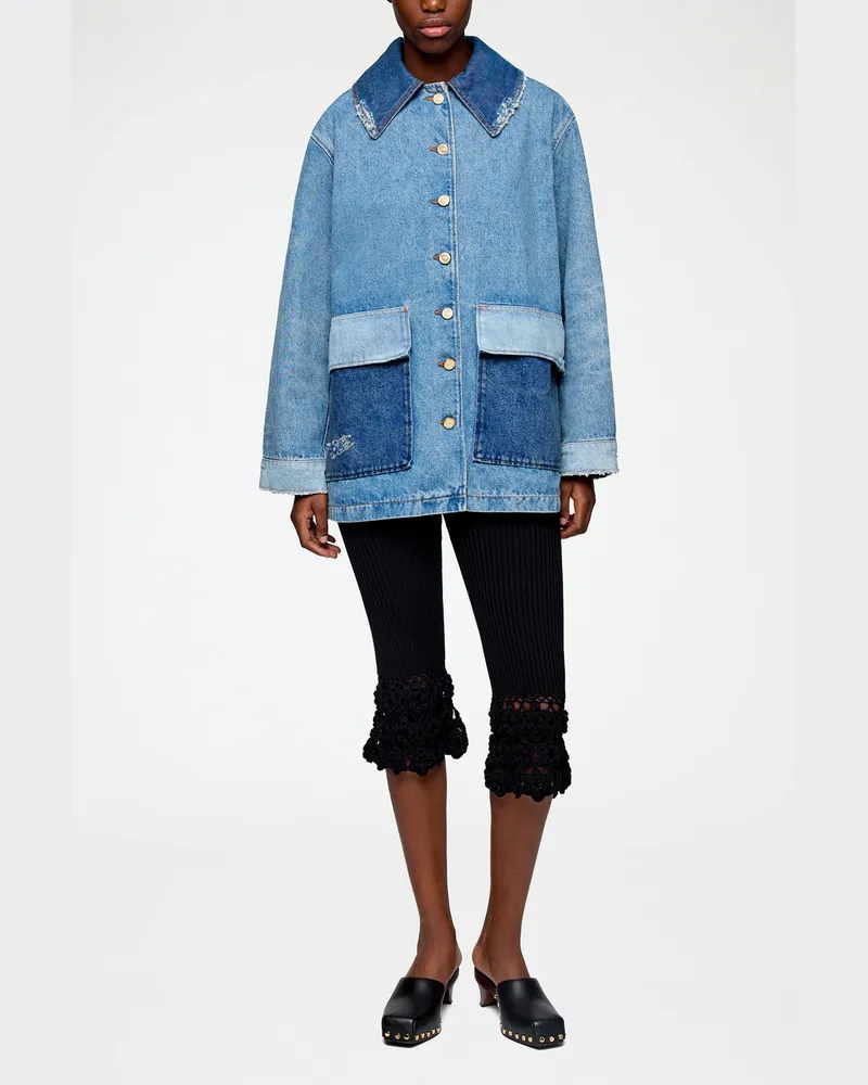Ganni blau Jacke aus Patchwork-Denim Bio-Baumwolle - Größe Blau