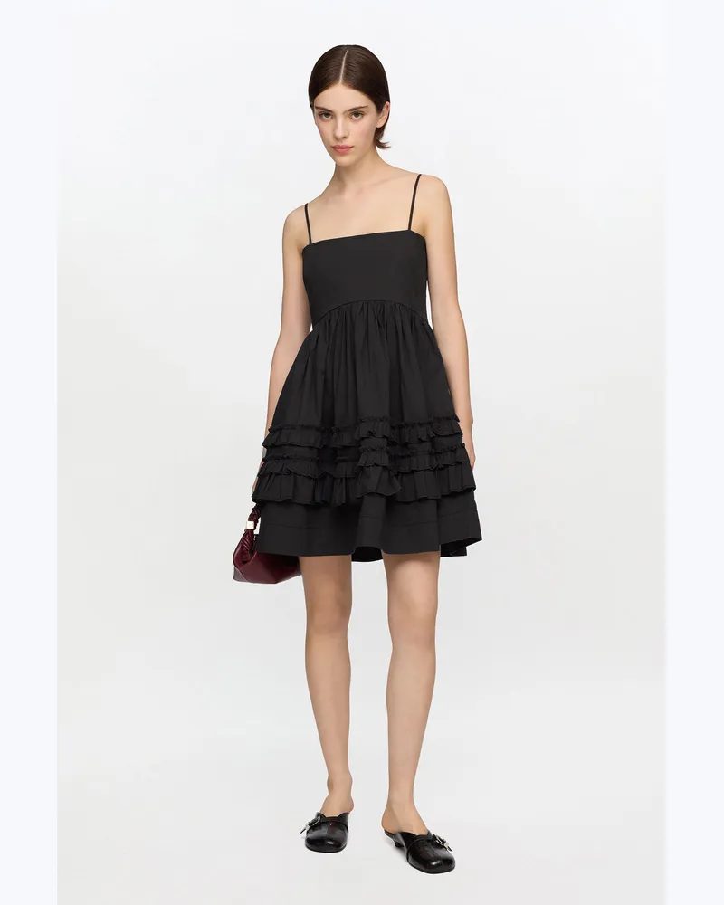 Ganni schwarz Schwarzes Mini-Rüschenkleid Bio-Baumwolle - Größe Schwarz