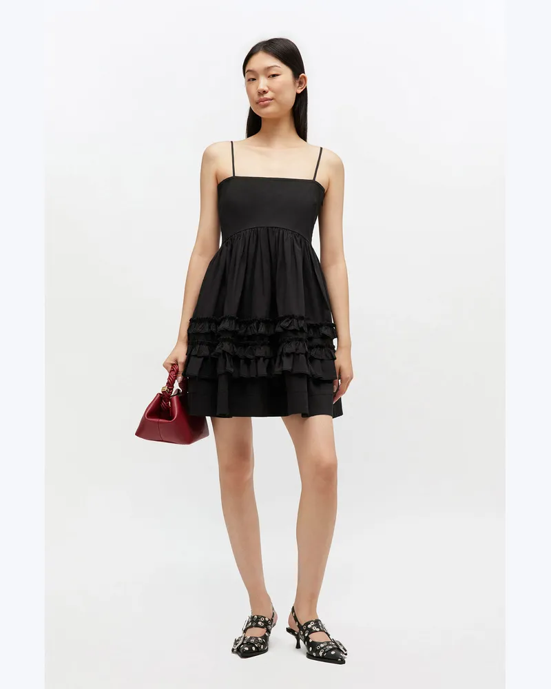 Ganni schwarz Schwarzes Mini-Rüschenkleid Bio-Baumwolle - Größe Schwarz