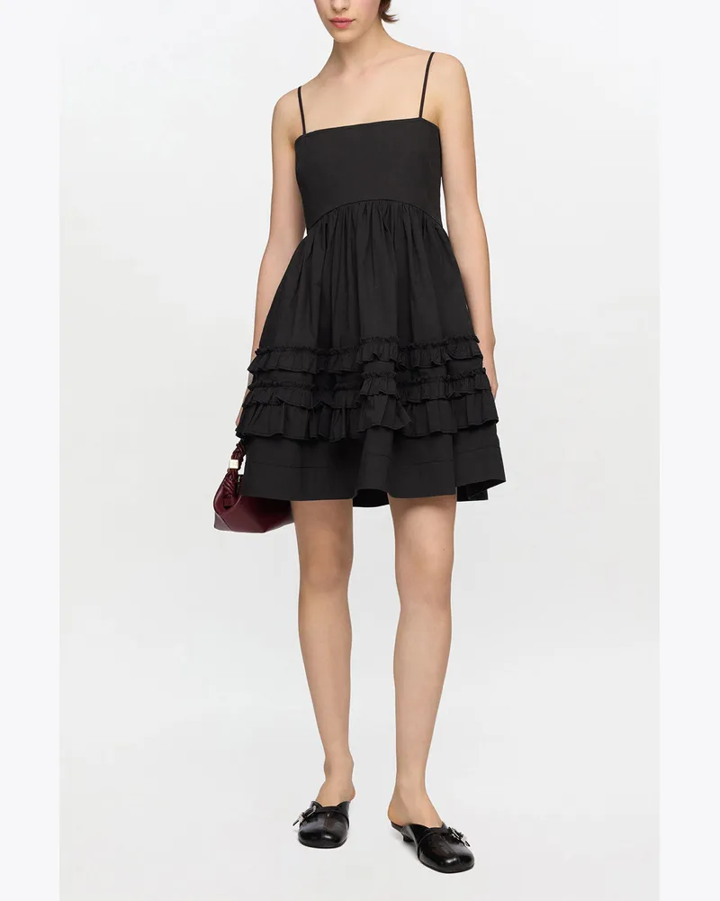 Ganni schwarz Schwarzes Mini-Rüschenkleid Bio-Baumwolle - Größe Schwarz