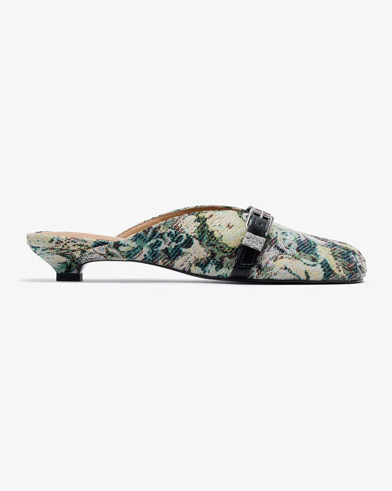 Ganni Sue-Mules mit Kitten-Heel aus Gobelin Jadeite Jadeite
