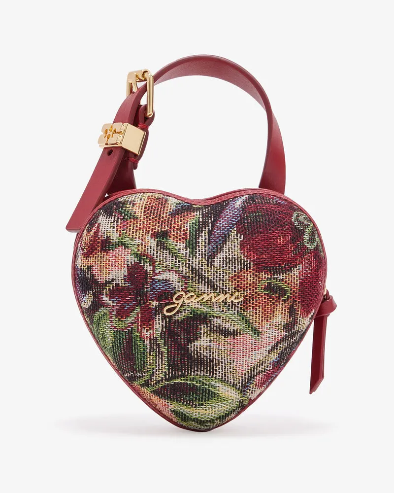 Ganni Nano-Herztasche aus Gobelin Tawny Port Tawny