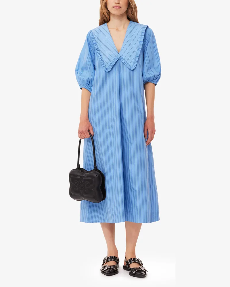 Ganni blau Gestreiftes Baumwoll-Maxikleid im Re-cut-Design mit V-Ausschnitt Bio-Baumwolle - Größe Blau