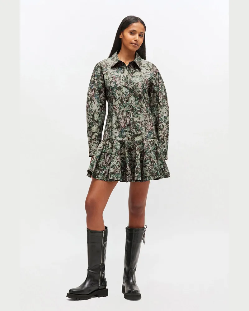 Ganni gemischt Hemdkleid mit Blumenmuster aus Gobelin Bio-Baumwolle - Größe Gemischt