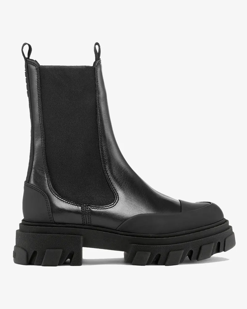 Ganni Schwarze Chelsea-Stiefel in mittlerer Höhe mit Ziernähten und Profilsohle - Größe schwarz Schwarz