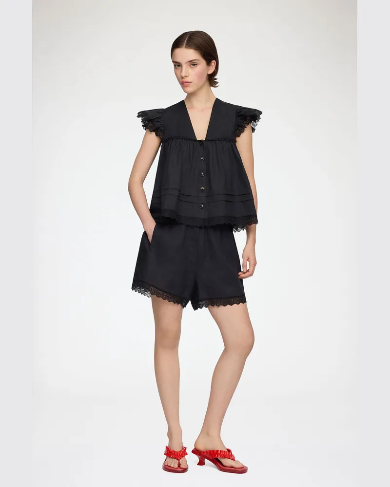Ganni schwarz Shorts aus schwarzem Leinen - Größe Schwarz
