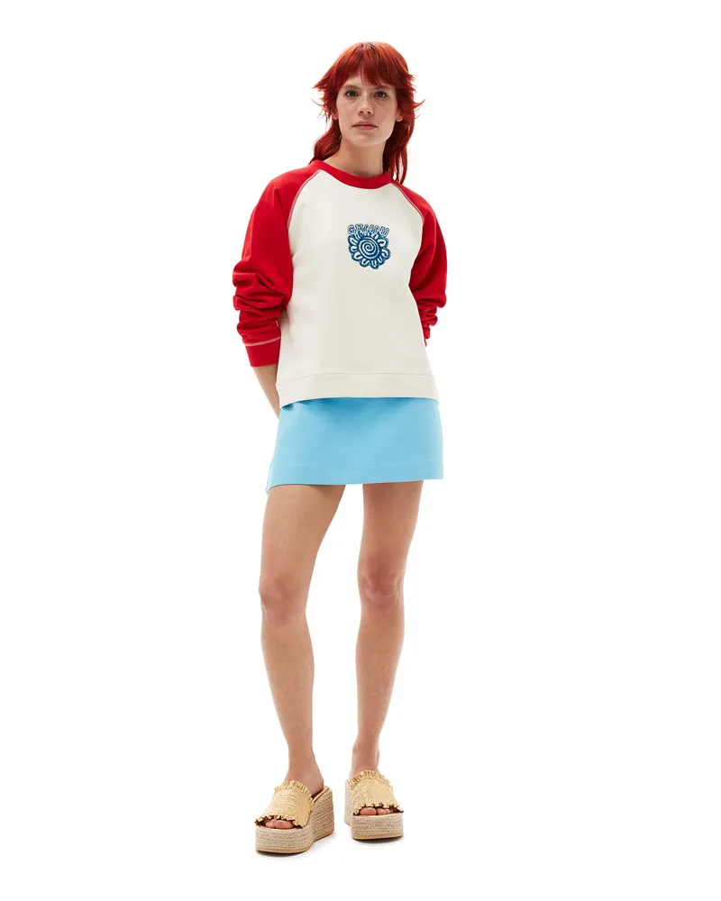 Ganni weiß Isoli-Raglan-Sweatshirt mit Kontrastärmeln Baumwolle - Größe Weiß